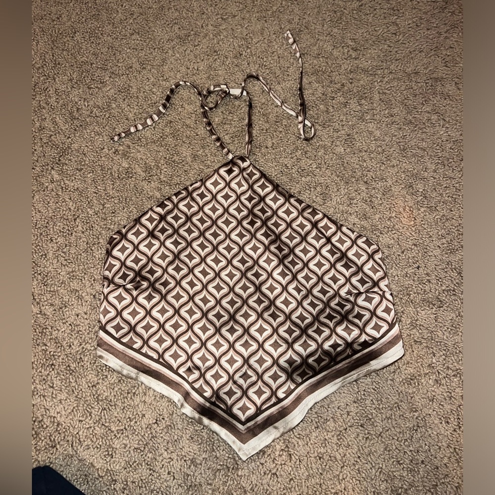 Garage patterned corset lace up handkerchief top